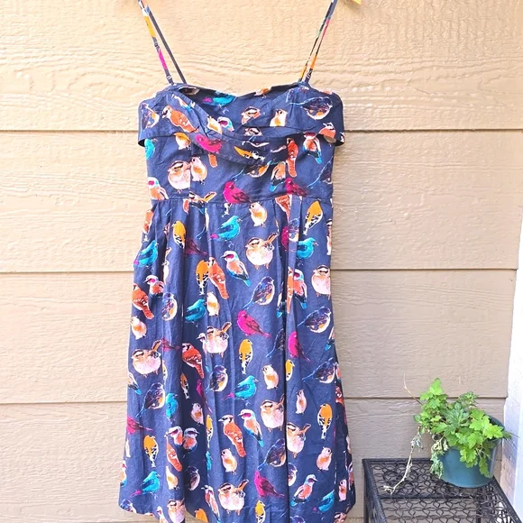 Anthropologie Maeve native bird print cotton fit flare dress 8 - Picture 5 of 14